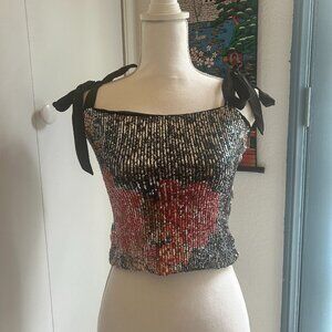 Free People Sequin Top With Black Straps - image 1